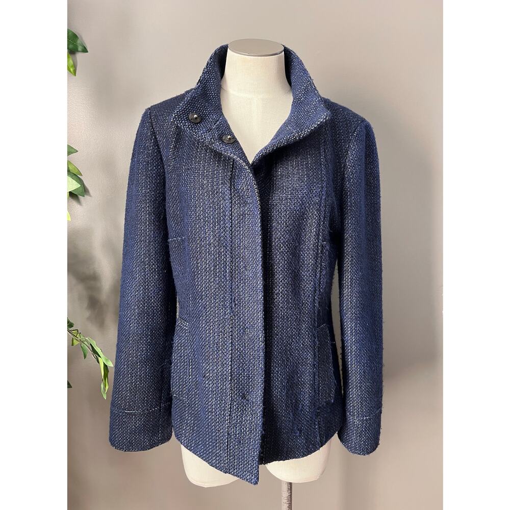 Vintage Tweed Preppy Focus 2000 Academia Wool Blend Navy Peacoat Jacket Sz 8
